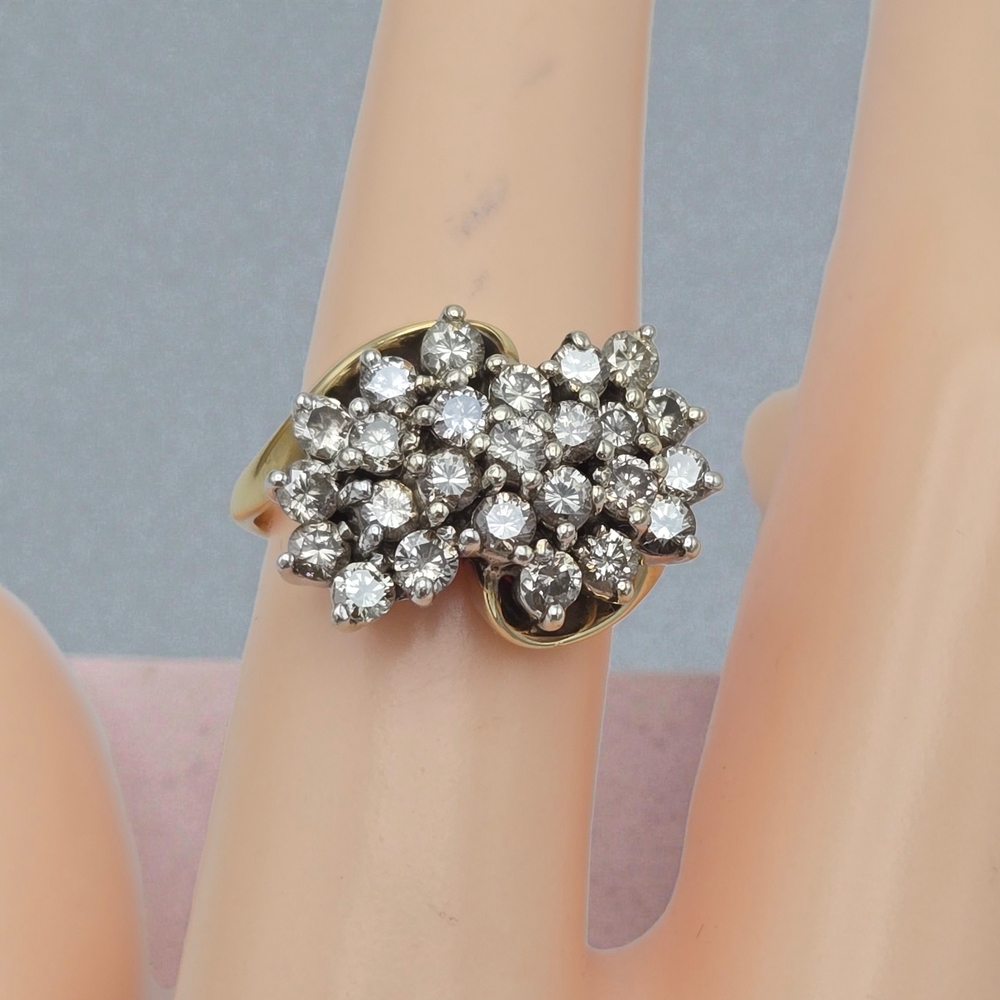 Stunning Vintage 14K Gold Diamond Cluster Estate Ring Yellow White Gold Two Tone